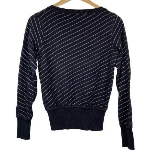 DIVIDED BY H&M BLACK AND METALLIC SILVER STRIPED DRAWSTRING WAIST SWEATER 10 - Picture 2 of 6